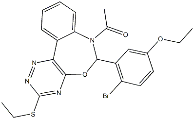 7-acetyl-6-(2-bromo-5-ethoxyphenyl)-3-(ethylsulfanyl)-6,7-dihydro[1,2,4]triazino[5,6-d][3,1]benzoxazepine Struktur