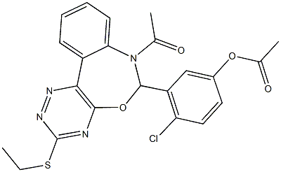 3-[7-acetyl-3-(ethylsulfanyl)-6,7-dihydro[1,2,4]triazino[5,6-d][3,1]benzoxazepin-6-yl]-4-chlorophenyl acetate Struktur