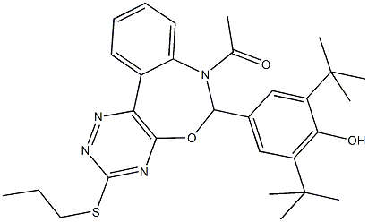 4-[7-acetyl-3-(propylsulfanyl)-6,7-dihydro[1,2,4]triazino[5,6-d][3,1]benzoxazepin-6-yl]-2,6-ditert-butylphenol Struktur