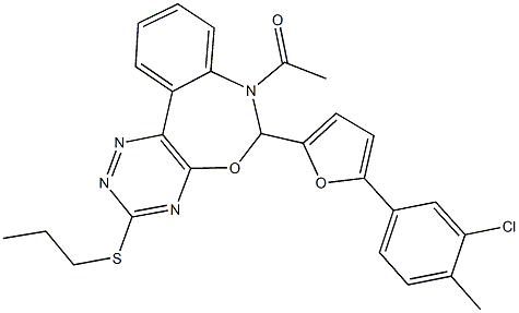 7-acetyl-6-[5-(3-chloro-4-methylphenyl)-2-furyl]-3-(propylsulfanyl)-6,7-dihydro[1,2,4]triazino[5,6-d][3,1]benzoxazepine Struktur