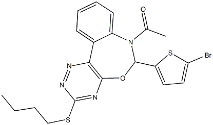 7-acetyl-6-(5-bromo-2-thienyl)-3-(butylsulfanyl)-6,7-dihydro[1,2,4]triazino[5,6-d][3,1]benzoxazepine Struktur