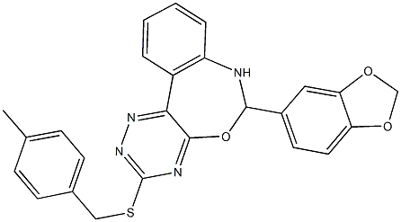 6-(1,3-benzodioxol-5-yl)-6,7-dihydro[1,2,4]triazino[5,6-d][3,1]benzoxazepin-3-yl 4-methylbenzyl sulfide Struktur