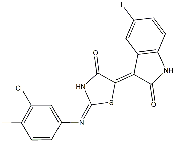 3-{2-[(3-chloro-4-methylphenyl)imino]-4-oxo-1,3-thiazolidin-5-ylidene}-5-iodo-1,3-dihydro-2H-indol-2-one Struktur