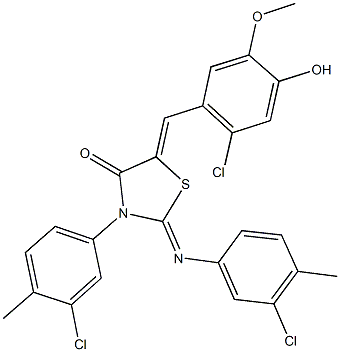 5-(2-chloro-4-hydroxy-5-methoxybenzylidene)-3-(3-chloro-4-methylphenyl)-2-[(3-chloro-4-methylphenyl)imino]-1,3-thiazolidin-4-one Struktur