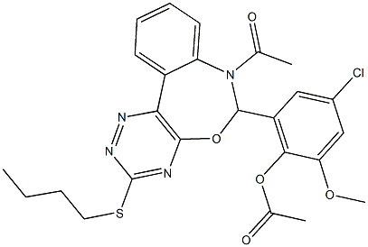 2-[7-acetyl-3-(butylsulfanyl)-6,7-dihydro[1,2,4]triazino[5,6-d][3,1]benzoxazepin-6-yl]-4-chloro-6-methoxyphenyl acetate Struktur