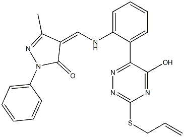 4-({2-[3-(allylsulfanyl)-5-hydroxy-1,2,4-triazin-6-yl]anilino}methylene)-5-methyl-2-phenyl-2,4-dihydro-3H-pyrazol-3-one Struktur