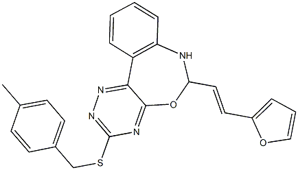 6-[2-(2-furyl)vinyl]-6,7-dihydro[1,2,4]triazino[5,6-d][3,1]benzoxazepin-3-yl 4-methylbenzyl sulfide Struktur