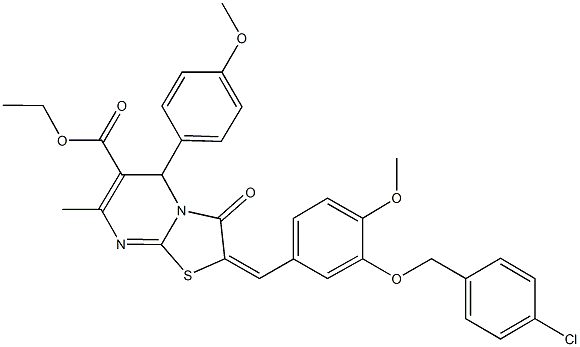 ethyl 2-{3-[(4-chlorobenzyl)oxy]-4-methoxybenzylidene}-5-(4-methoxyphenyl)-7-methyl-3-oxo-2,3-dihydro-5H-[1,3]thiazolo[3,2-a]pyrimidine-6-carboxylate Struktur