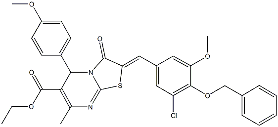 ethyl 2-[4-(benzyloxy)-3-chloro-5-methoxybenzylidene]-5-(4-methoxyphenyl)-7-methyl-3-oxo-2,3-dihydro-5H-[1,3]thiazolo[3,2-a]pyrimidine-6-carboxylate Struktur