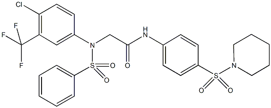 2-[4-chloro(phenylsulfonyl)-3-(trifluoromethyl)anilino]-N-[4-(1-piperidinylsulfonyl)phenyl]acetamide Struktur