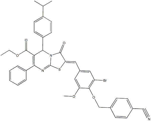 ethyl 2-{3-bromo-4-[(4-cyanobenzyl)oxy]-5-methoxybenzylidene}-5-(4-isopropylphenyl)-3-oxo-7-phenyl-2,3-dihydro-5H-[1,3]thiazolo[3,2-a]pyrimidine-6-carboxylate Struktur