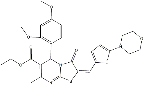 ethyl 5-(2,4-dimethoxyphenyl)-7-methyl-2-{[5-(4-morpholinyl)-2-furyl]methylene}-3-oxo-2,3-dihydro-5H-[1,3]thiazolo[3,2-a]pyrimidine-6-carboxylate Struktur