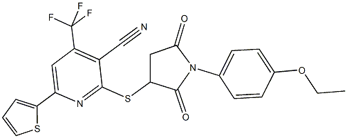 2-{[1-(4-ethoxyphenyl)-2,5-dioxo-3-pyrrolidinyl]sulfanyl}-6-(2-thienyl)-4-(trifluoromethyl)nicotinonitrile Struktur