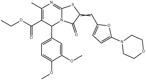 ethyl 5-(3,4-dimethoxyphenyl)-7-methyl-2-{[5-(4-morpholinyl)-2-furyl]methylene}-3-oxo-2,3-dihydro-5H-[1,3]thiazolo[3,2-a]pyrimidine-6-carboxylate Struktur