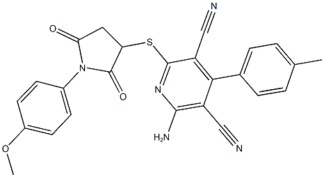 2-amino-6-((1-(4-methoxyphenyl)-2,5-dioxopyrrolidin-3-yl)sulfanyl)-4-(4-methylphenyl)pyridine-3,5-dicarbonitrile Struktur