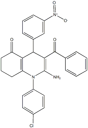 2-amino-3-benzoyl-1-(4-chlorophenyl)-4-{3-nitrophenyl}-4,6,7,8-tetrahydro-5(1H)-quinolinone Struktur