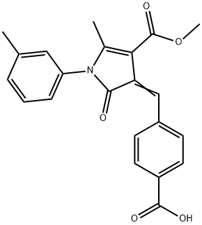 4-{[4-(methoxycarbonyl)-5-methyl-1-(3-methylphenyl)-2-oxo-1,2-dihydro-3H-pyrrol-3-ylidene]methyl}benzoic acid Struktur