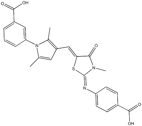 3-[3-({2-[(4-carboxyphenyl)imino]-3-methyl-4-oxo-1,3-thiazolidin-5-ylidene}methyl)-2,5-dimethyl-1H-pyrrol-1-yl]benzoic acid Struktur