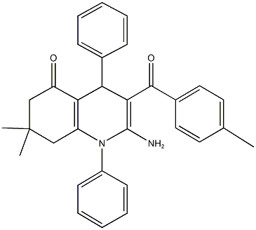 2-amino-7,7-dimethyl-3-(4-methylbenzoyl)-1,4-diphenyl-4,6,7,8-tetrahydro-5(1H)-quinolinone Struktur