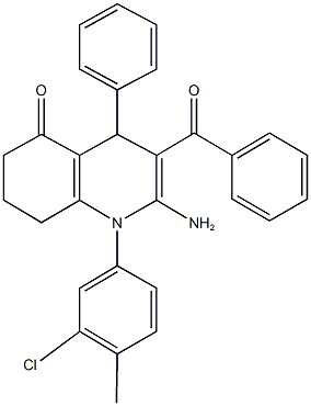 2-amino-3-benzoyl-1-(3-chloro-4-methylphenyl)-4-phenyl-4,6,7,8-tetrahydro-5(1H)-quinolinone Struktur