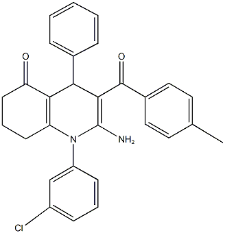 2-amino-1-(3-chlorophenyl)-3-(4-methylbenzoyl)-4-phenyl-4,6,7,8-tetrahydro-5(1H)-quinolinone Struktur