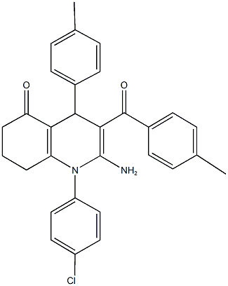 2-amino-1-(4-chlorophenyl)-3-(4-methylbenzoyl)-4-(4-methylphenyl)-4,6,7,8-tetrahydro-5(1H)-quinolinone Struktur