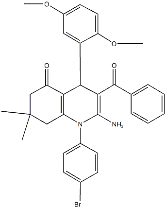 2-amino-3-benzoyl-1-(4-bromophenyl)-4-(2,5-dimethoxyphenyl)-7,7-dimethyl-4,6,7,8-tetrahydro-5(1H)-quinolinone Struktur