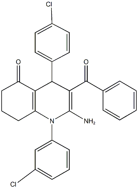 2-amino-3-benzoyl-1-(3-chlorophenyl)-4-(4-chlorophenyl)-4,6,7,8-tetrahydro-5(1H)-quinolinone Struktur