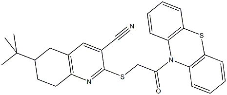 6-tert-butyl-2-{[2-oxo-2-(10H-phenothiazin-10-yl)ethyl]sulfanyl}-5,6,7,8-tetrahydro-3-quinolinecarbonitrile Struktur