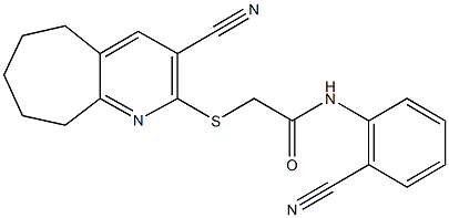 N-(2-cyanophenyl)-2-[(3-cyano-6,7,8,9-tetrahydro-5H-cyclohepta[b]pyridin-2-yl)sulfanyl]acetamide Struktur