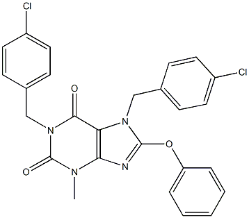 1,7-bis(4-chlorobenzyl)-3-methyl-8-phenoxy-3,7-dihydro-1H-purine-2,6-dione Struktur