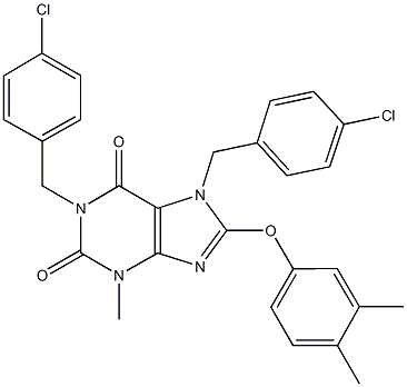 1,7-bis(4-chlorobenzyl)-8-(3,4-dimethylphenoxy)-3-methyl-3,7-dihydro-1H-purine-2,6-dione Struktur