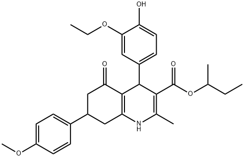 sec-butyl 4-(3-ethoxy-4-hydroxyphenyl)-7-(4-methoxyphenyl)-2-methyl-5-oxo-1,4,5,6,7,8-hexahydro-3-quinolinecarboxylate Struktur