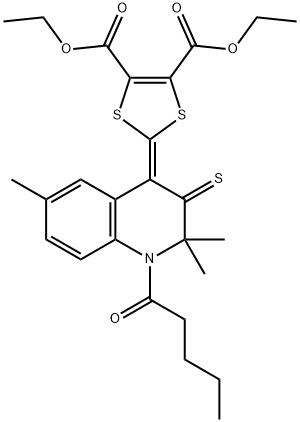 diethyl 2-(2,2,6-trimethyl-1-pentanoyl-3-thioxo-2,3-dihydro-4(1H)-quinolinylidene)-1,3-dithiole-4,5-dicarboxylate Struktur