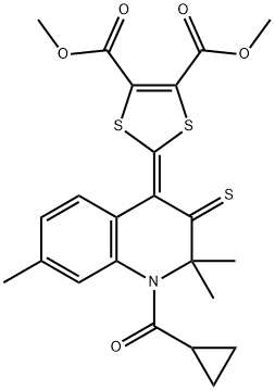 dimethyl 2-(1-(cyclopropylcarbonyl)-2,2,7-trimethyl-3-thioxo-2,3-dihydro-4(1H)-quinolinylidene)-1,3-dithiole-4,5-dicarboxylate Struktur