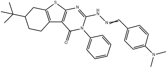 4-(dimethylamino)benzaldehyde (7-tert-butyl-4-oxo-3-phenyl-3,4,5,6,7,8-hexahydro[1]benzothieno[2,3-d]pyrimidin-2-yl)hydrazone Struktur