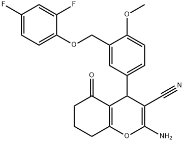 2-amino-4-{3-[(2,4-difluorophenoxy)methyl]-4-methoxyphenyl}-5-oxo-5,6,7,8-tetrahydro-4H-chromene-3-carbonitrile Struktur