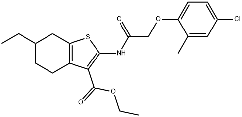 ethyl 2-{[(4-chloro-2-methylphenoxy)acetyl]amino}-6-ethyl-4,5,6,7-tetrahydro-1-benzothiophene-3-carboxylate Struktur