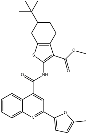 methyl 6-tert-butyl-2-({[2-(5-methyl-2-furyl)-4-quinolinyl]carbonyl}amino)-4,5,6,7-tetrahydro-1-benzothiophene-3-carboxylate Struktur