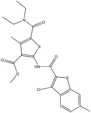 methyl 2-{[(3-chloro-6-methyl-1-benzothien-2-yl)carbonyl]amino}-5-[(diethylamino)carbonyl]-4-methyl-3-thiophenecarboxylate Struktur