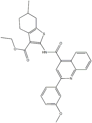 ethyl 2-({[2-(3-methoxyphenyl)-4-quinolinyl]carbonyl}amino)-6-methyl-4,5,6,7-tetrahydro-1-benzothiophene-3-carboxylate Struktur