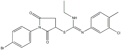 1-(4-bromophenyl)-2,5-dioxo-3-pyrrolidinyl N'-(3-chloro-4-methylphenyl)-N-ethylimidothiocarbamate Struktur