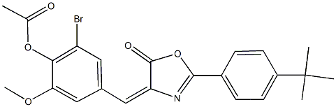 2-bromo-4-[(2-(4-tert-butylphenyl)-5-oxo-1,3-oxazol-4(5H)-ylidene)methyl]-6-methoxyphenyl acetate Struktur