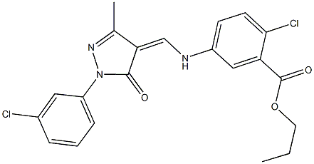 propyl 2-chloro-5-({[1-(3-chlorophenyl)-3-methyl-5-oxo-1,5-dihydro-4H-pyrazol-4-ylidene]methyl}amino)benzoate Struktur