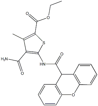 ethyl 4-(aminocarbonyl)-3-methyl-5-[(9H-xanthen-9-ylcarbonyl)amino]-2-thiophenecarboxylate Struktur