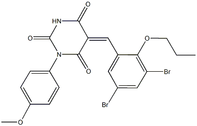 5-(3,5-dibromo-2-propoxybenzylidene)-1-(4-methoxyphenyl)-2,4,6(1H,3H,5H)-pyrimidinetrione Struktur