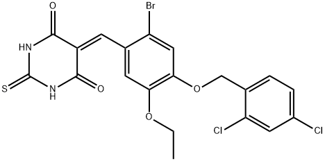 5-{2-bromo-4-[(2,4-dichlorobenzyl)oxy]-5-ethoxybenzylidene}-2-thioxodihydro-4,6(1H,5H)-pyrimidinedione Struktur