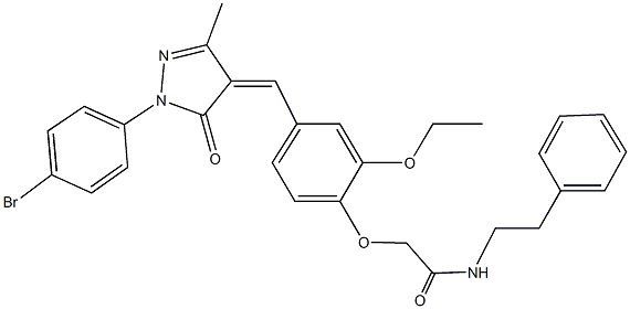 2-(4-{[1-(4-bromophenyl)-3-methyl-5-oxo-1,5-dihydro-4H-pyrazol-4-ylidene]methyl}-2-ethoxyphenoxy)-N-(2-phenylethyl)acetamide Struktur