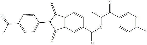 1-methyl-2-(4-methylphenyl)-2-oxoethyl 2-(4-acetylphenyl)-1,3-dioxoisoindoline-5-carboxylate Struktur