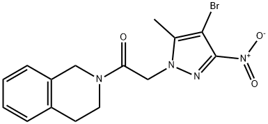 2-({4-bromo-3-nitro-5-methyl-1H-pyrazol-1-yl}acetyl)-1,2,3,4-tetrahydroisoquinoline Struktur